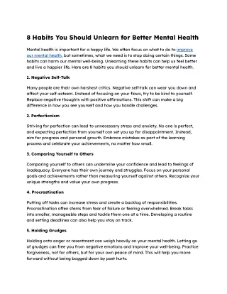 8 Habits You Should Unlearn for Better Mental Health