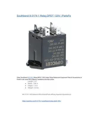 Southbend 9-3174-1 Relay,DPDT 120V  PartsFe