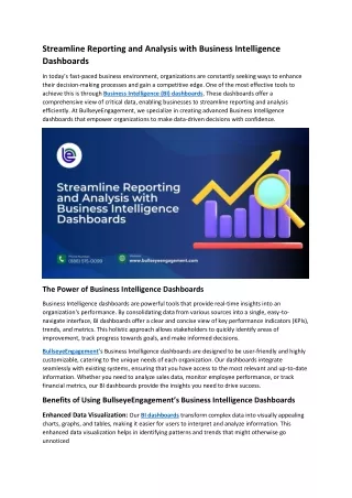 Streamline Reporting and Analysis with Business Intelligence Dashboards