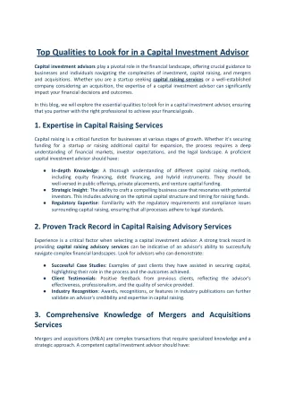 Top Qualities to Look for in a Capital Investment Advisor