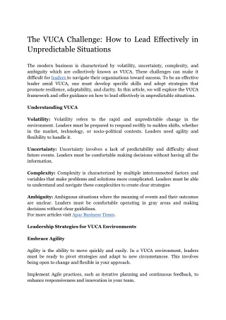 The VUCA Challenge_ How to Lead Effectively in Unpredictable Situations