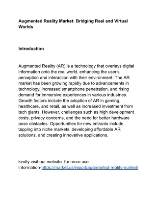 Augmented Reality Market: Pioneering the Digital Future