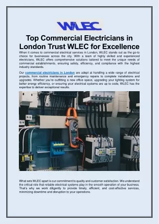 Top Commercial Electricians in London Trust WLEC for Excellence
