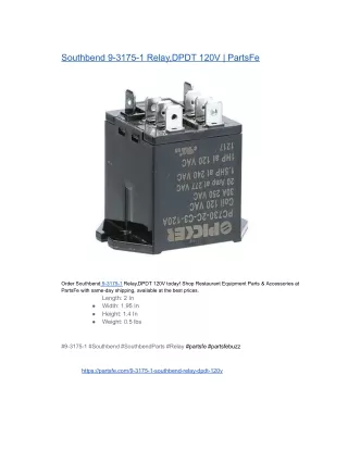 Southbend 9-3175-1 Relay,DPDT 120V  PartsFe