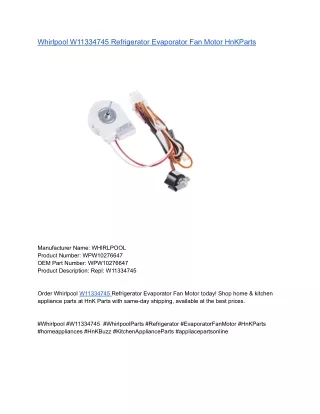 Whirlpool W11334745 Refrigerator Evaporator Fan Motor HnKParts