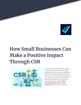 How Small Businesses Can Make a Positive Impact Through CSR