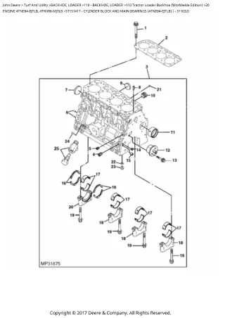 John Deere 110 Tractor Loader Backhoe (Worldwide Edition) Parts Catalogue Manual (PC2914)