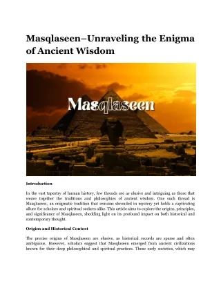 Masqlaseen–Unraveling the Enigma of Ancient Wisdom