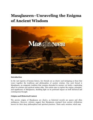 Masqlaseen–Unraveling the Enigma of Ancient Wisdom