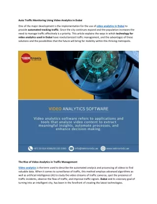 Auto Traffic Monitoring Using Video Analytics in Dubai