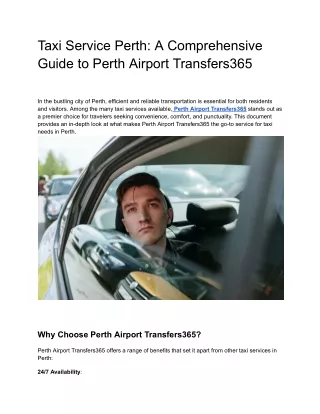 Taxi Service Perth_ A Comprehensive Guide to Perth Airport Transfers365