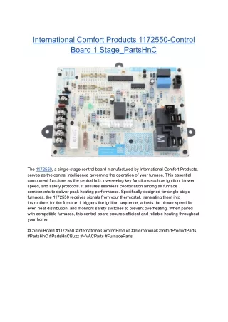 International Comfort Products 1172550-Control Board 1 Stage_PartsHnC