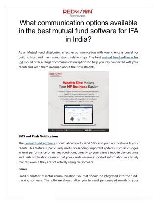 What communication options available in the best mutual fund software for IFA in India