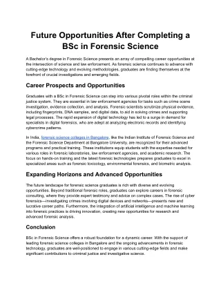 Future Opportunities After Completing a BSc in Forensic Science