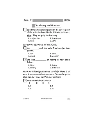 Unified International English Olympiad (UIEO) Class 4 Sample Paper