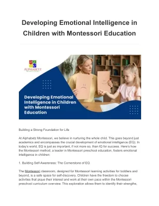 Developing Emotional Intelligence in Children with Montessori Education