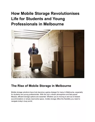 How Mobile Storage Revolutionises Life for Students and Young Professionals in Melbourne