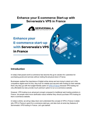 Enhance your E-commerce Start-up with Serverwala’s VPS in France