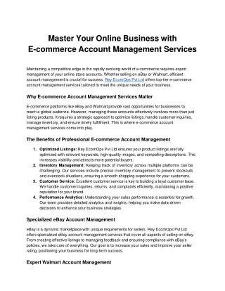 Master Your Online Business with E-commerce Account Management Services