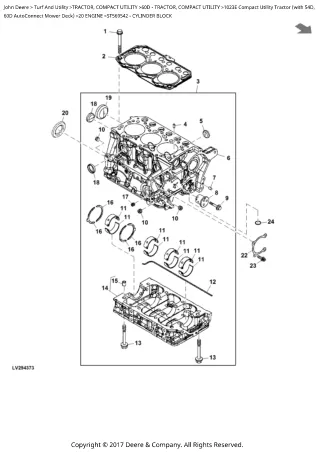 John Deere 1023E Compact Utility Tractor (with 54D, 60D AutoConnect Mower Deck) Parts Catalogue Manual (PC10463)