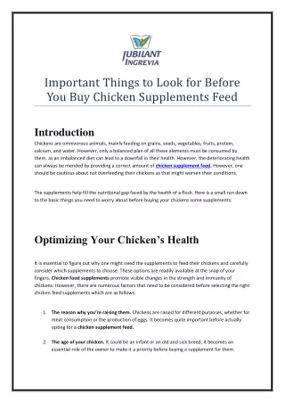 Important Things to Look for Before You Buy Chicken Supplements Feed