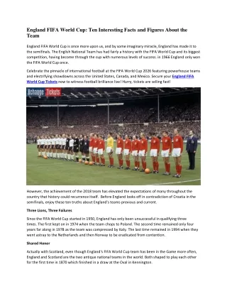 England FIFA World Cup Ten Interesting Facts and Figures About the Team