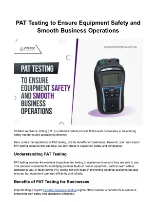 PAT Testing to Ensure Equipment Safety and Smooth Business Operations