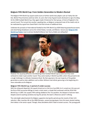 Belgium FIFA World Cup From Golden Generation to Modern Revival