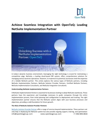 Achieve Seamless Integration with OpenTeQ: Leading NetSuite Implementation Partner