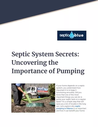 Septic System Secrets: Uncovering the Importance of Pumping
