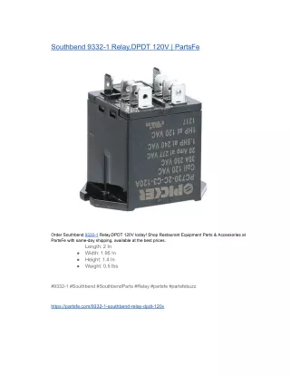 Southbend 9332-1 Relay,DPDT 120V  PartsFe