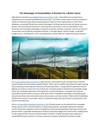 The Advantages of Sustainability: A Direction for a Better Future