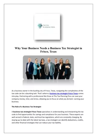 Business Tax Planning Frisco Texas | The Tax Planning Pros