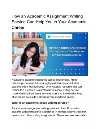 How an Academic Assignment Writing Service Can Help You in Your Academic Career