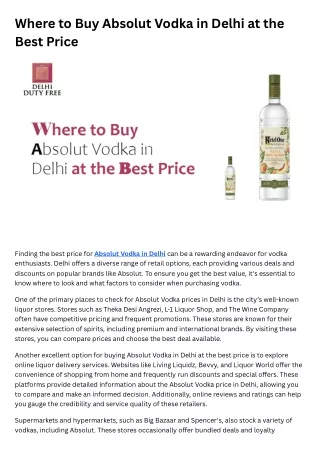 Where to Buy Absolut Vodka in Delhi at the Best Price
