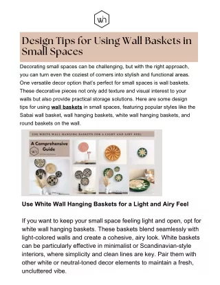 Design Tips for Using Wall Baskets in Small Spaces