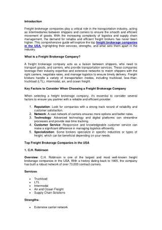 Top Freight Brokerage Companies in the USA- A Comprehensive Guide