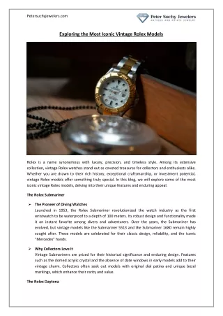 Exploring the Most Iconic Vintage Rolex Models