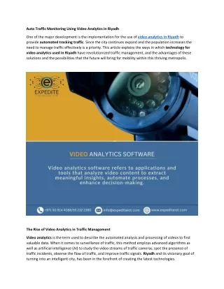 Auto Traffic Monitoring Using Video Analytics in Riyadh