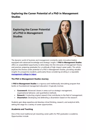 Exploring the Career Potential of a PhD in Management Studies