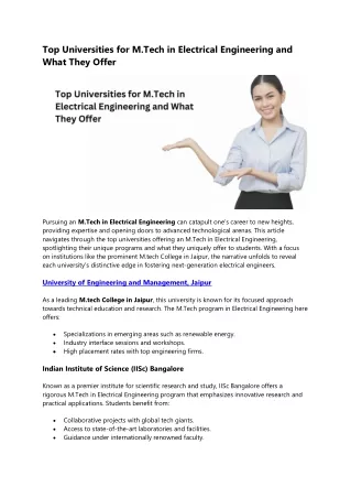 Top Universities for M.Tech in Electrical Engineering and What They Offer