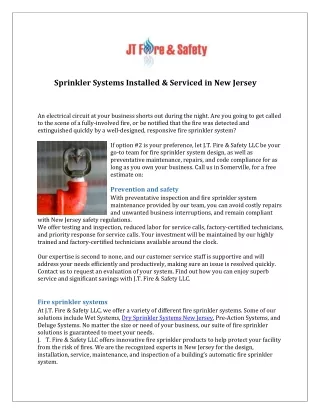 Dry Sprinkler Systems New Jersey | Jtfiresafety.com