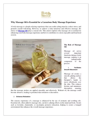 Why Massage Oil is Essential for a Luxurious Body Massage Experience