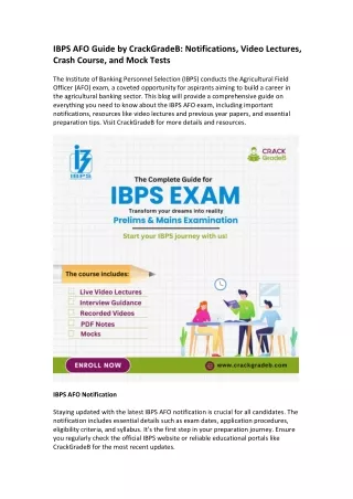 IBPS AFO Guide by CrackGradeB Notifications, Video Lectures, Crash Course, and Mock Tests