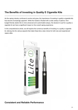 The Benefits of Investing in Quality E Cigarette Kits