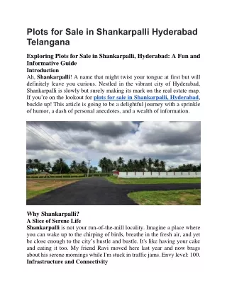 Plots for Sale in Shankarpalli Hyderabad Telangana