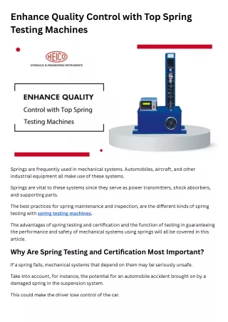 Enhance Quality Control with Top Spring Testing Machines