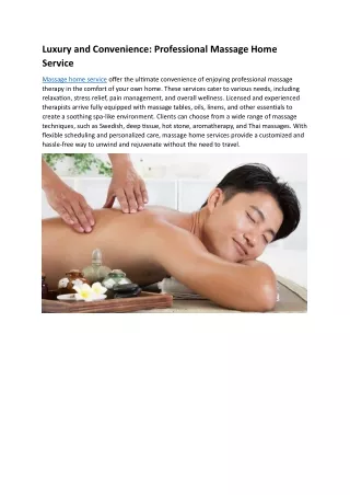 Luxury and Convenience: Professional Massage Home Service