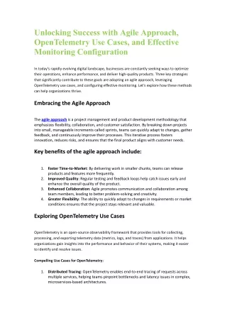 Unlocking Success with Agile Approach, OpenTelemetry Use Cases, and Effective Monitoring Configuratio .docx