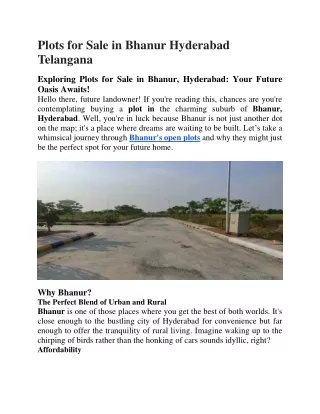 Plots for Sale in Bhanur Hyderabad Telangana